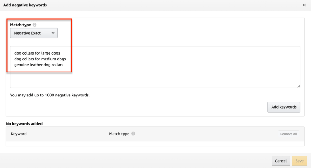 Overlooking negative keywords