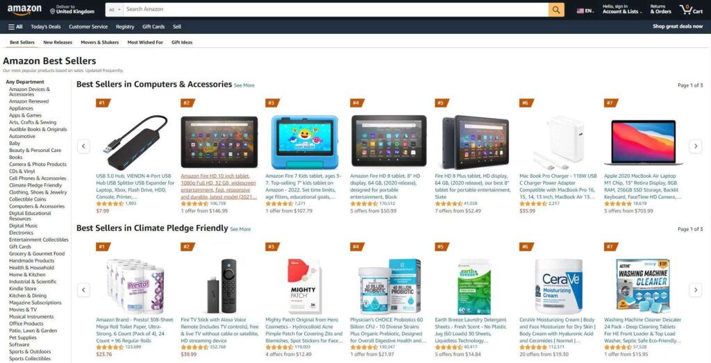 Explore the Amazon Bestsellers Page