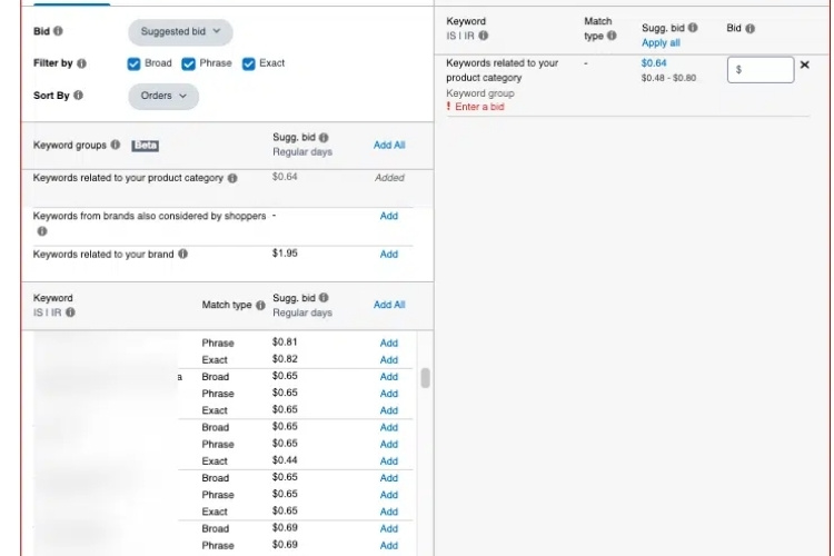 Master keyword selection