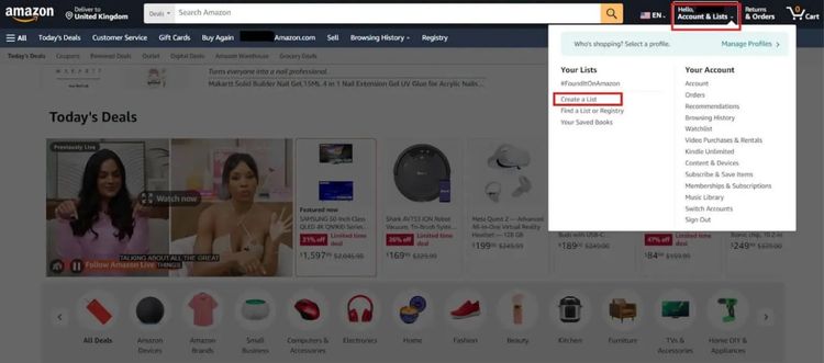 Step 2: Go to “Account & Lists”