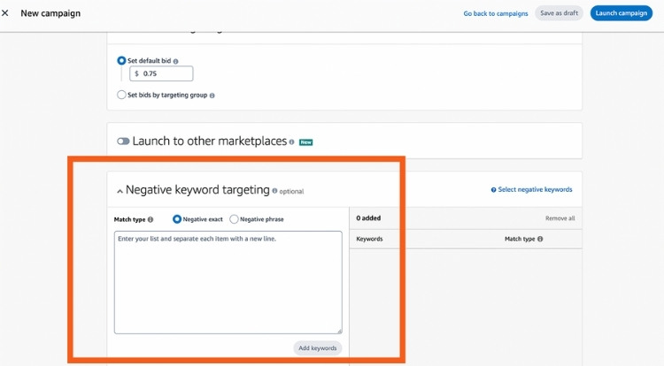 Select Negative Keywords