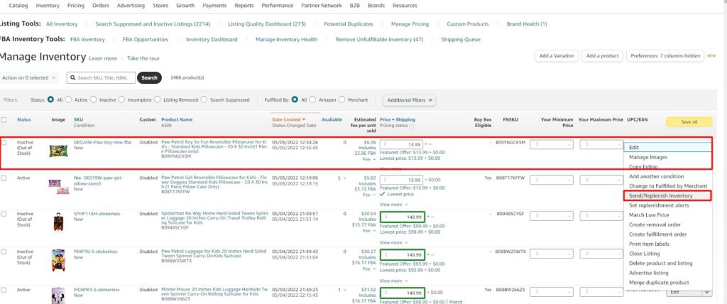 Step 3. Create the shipment plan in Seller Central 1