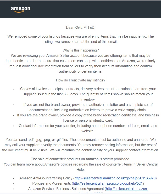 4. Inauthentic or Counterfeit Product Complaints