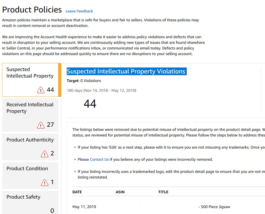 Dealing with an Amazon Policy Violation for Intellectual Property 1