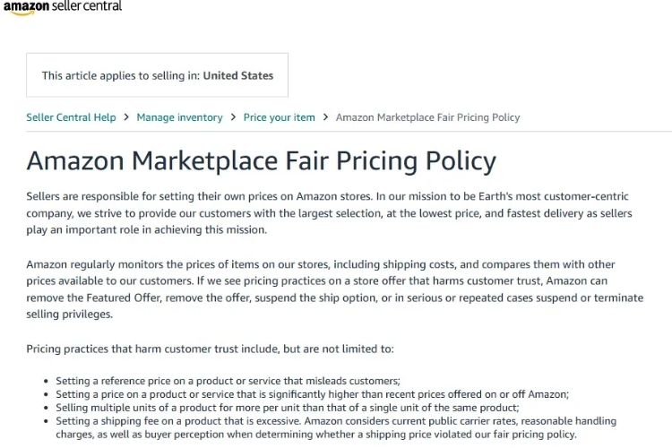 Amazon Pricing Policy Violations